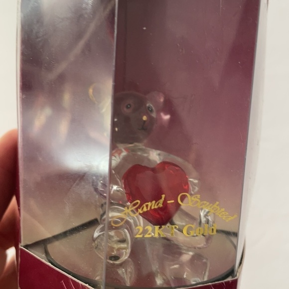 Glass Collection Bear Red Heart 22 K Gold Accents Valentine’s Day - Picture 7 of 9